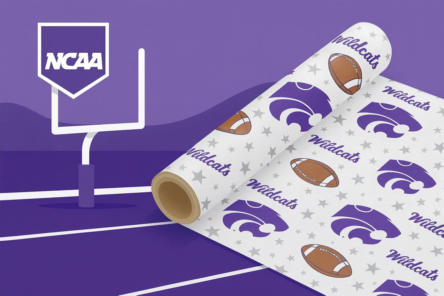 ONDEMAND FAN NCAA Wrapping Paper with Mascot Madness design (Kansas State Wildcats,Wrapping Paper 30" x12')