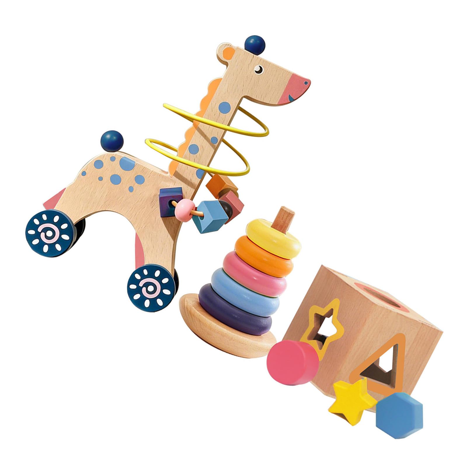 Interaktives Holzpuzzle für Kinder, Formensortieren, Bunte Perlen und Formenerkennungsaktivitäten, Reisepuppen für Kleinkinder