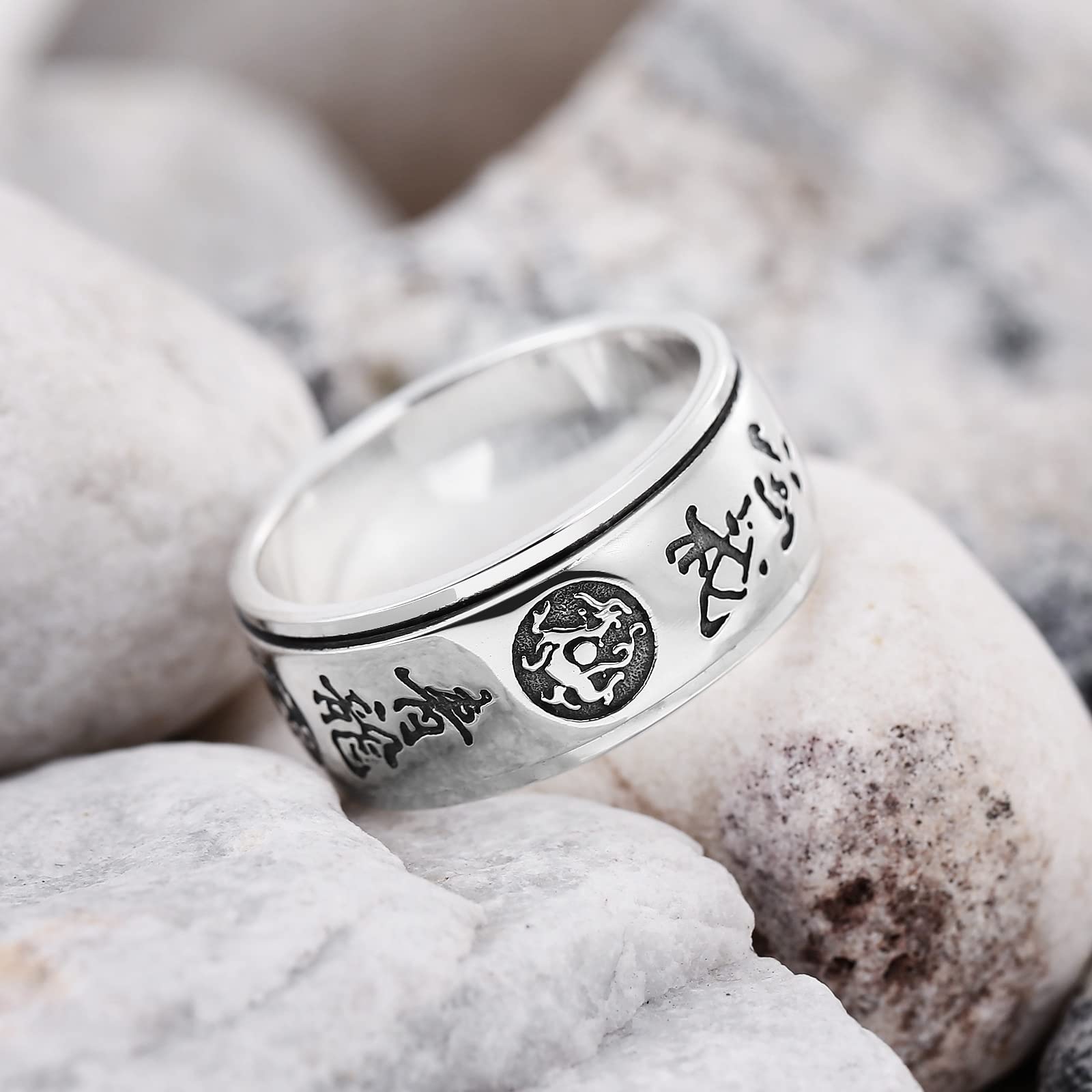 Gualiy Anillos de plata de ley 925 maciza para hombre, anillos punk para hombre, plata de ley 925 giratoria con patrón de tigre de dragón, anillo de compromiso, tamaño O 1/2 - W 1/2, Sin piedras