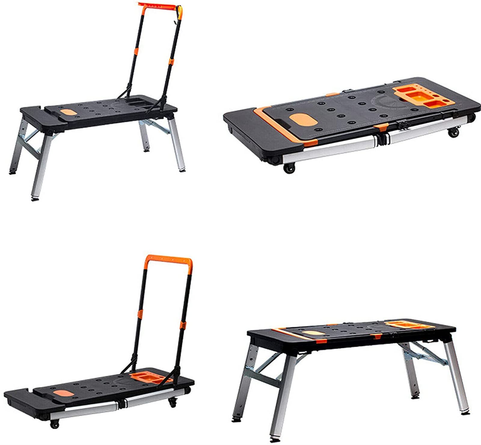 Banco da lavoro universale pieghevole 7 in 1 Tavolo multifunzione Skateboard Carrello a mano Cavalletto da segare Gambe da tavolo regolabili in altezza 1140 x 590 mm
