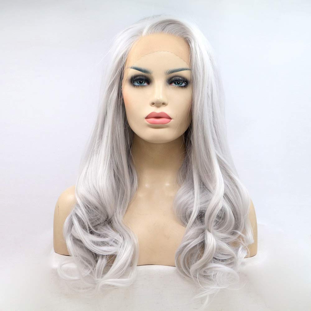 Perruque blanche grande vague pour masquer la perte de cheveux avec naturel