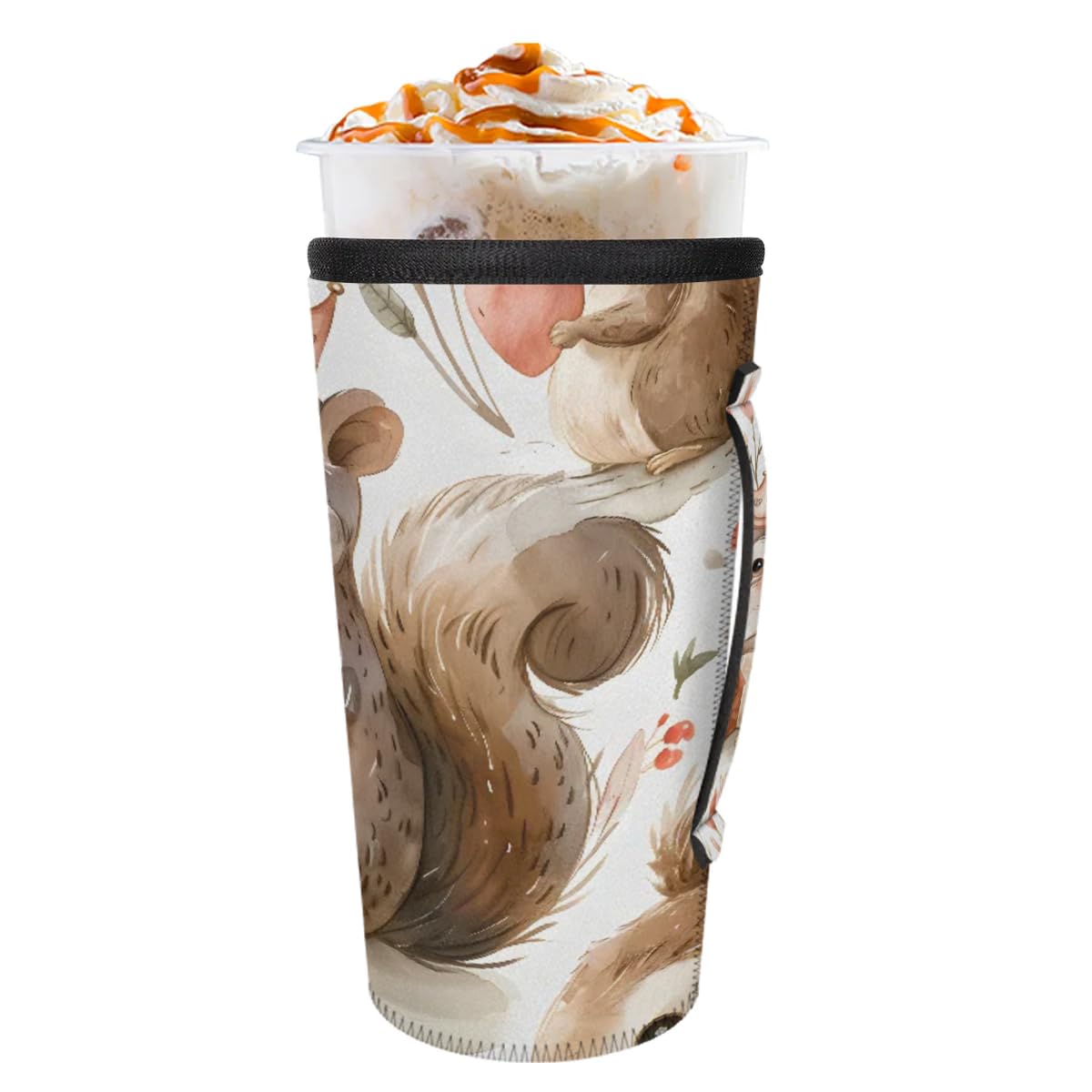 Iced Coffee Sleeve With Handle, Cartoon Squirrels Reusable Sleeves Coffee Neoprene Sleeve Coffee Cup Sleeves Coffee Beverage Sleeves For Cold Hot