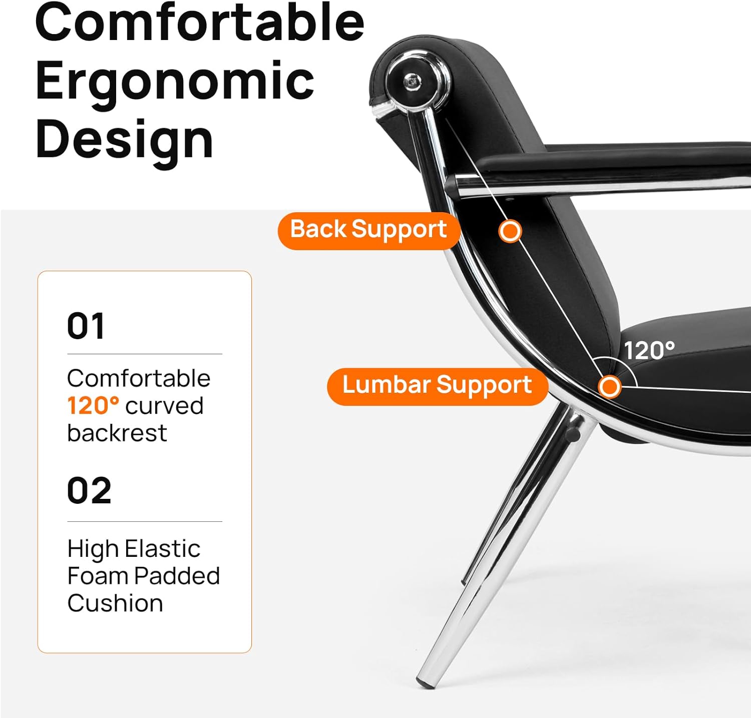 Waiting Room Bench with Armrest, Lobby Conference Reception Bench, PU Leather Office Furniture,Office Guest Seating for Clinic,Airport,Hospital,Barber,Salon,Bank (Chrome & Black, 3-Seat)