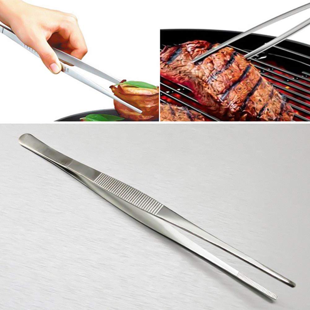 FANSH 304 Paslanmaz Çelik Mangal Cımbızı, Profesyonel Mutfak ve Uzun Saplı Gıda Cımbızı, Çok Fonksiyonlu, 30 cm