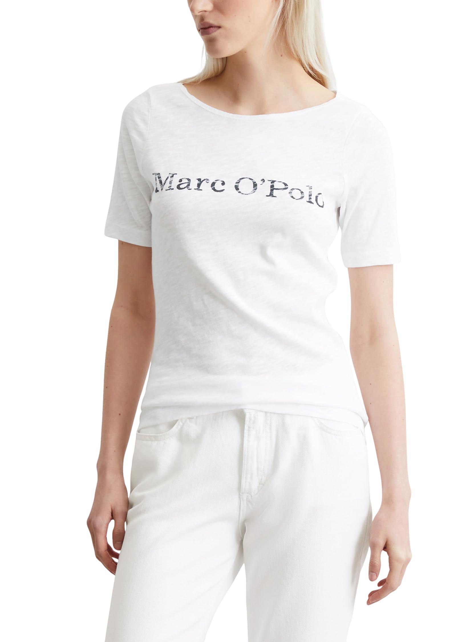 Marc OߴPolo Women's Organic Cotton T-shirt with Boat Neck, White (White), XS