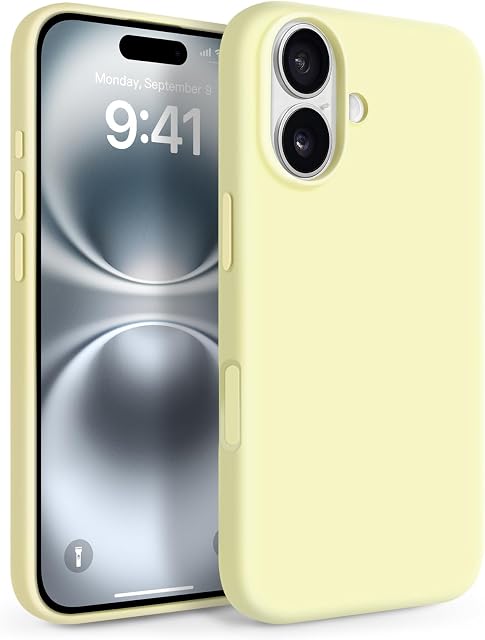 Newseego for iPhone 16 Case with Camera Control Button, Solid Color Liquid Silicone Case for Women Girls Men Anti-Scratch Lining Shockproof Drop Protective Cover for iPhone 16-Yellow