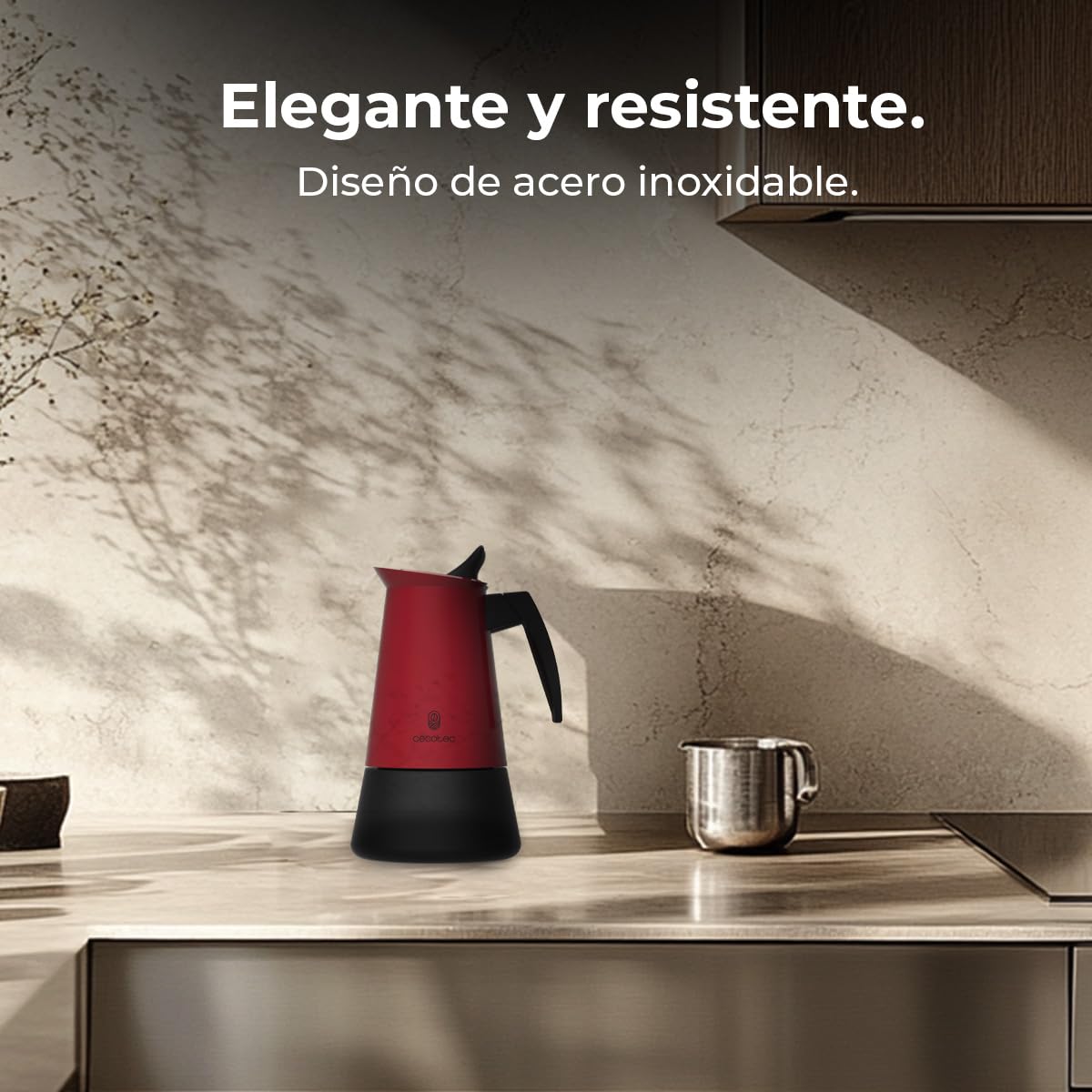 Cecotec Moka Piccolina 400 Red. 200 ml, włoska stal nierdzewna, nadaje się do wszystkich powierzchni, pojemność 4 filiżanki, ergonomiczny uchwyt, filtr ze stali nierdzewnej, zawór bezpieczeństwa