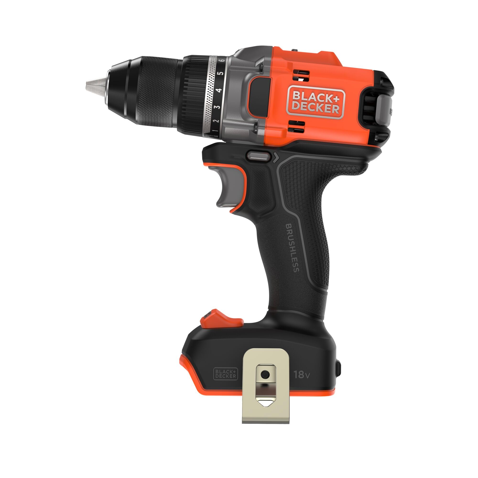 BLACK+DECKER Perceuse-visseuse sans fil et sans balais 18V, couple puissant de 50Nm,mandrin sans clé de 13mm, boîte de vitesse à 2 rapports, lampe de travail LED, sans batterie ni chargeur,BLD682XN-XJ