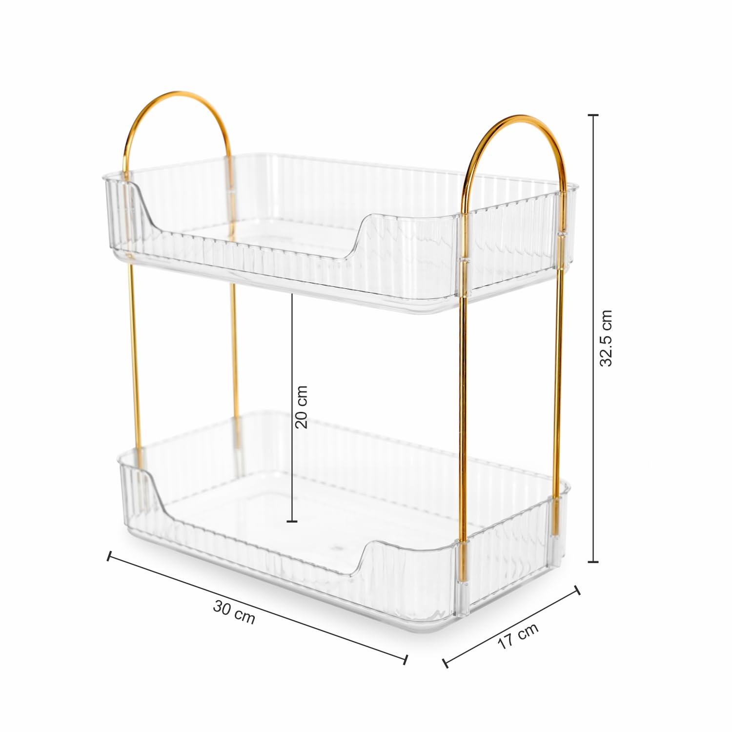 Nayasa Plastic Makeup Organizer Small | Two Tier Vanity Organizer | Make-up, Cosmetic, Jewellery, Skincare Storage Box | Multipurpose Storage Rack| Bathroom, Bedroom, Dressing Table | Transparent 2