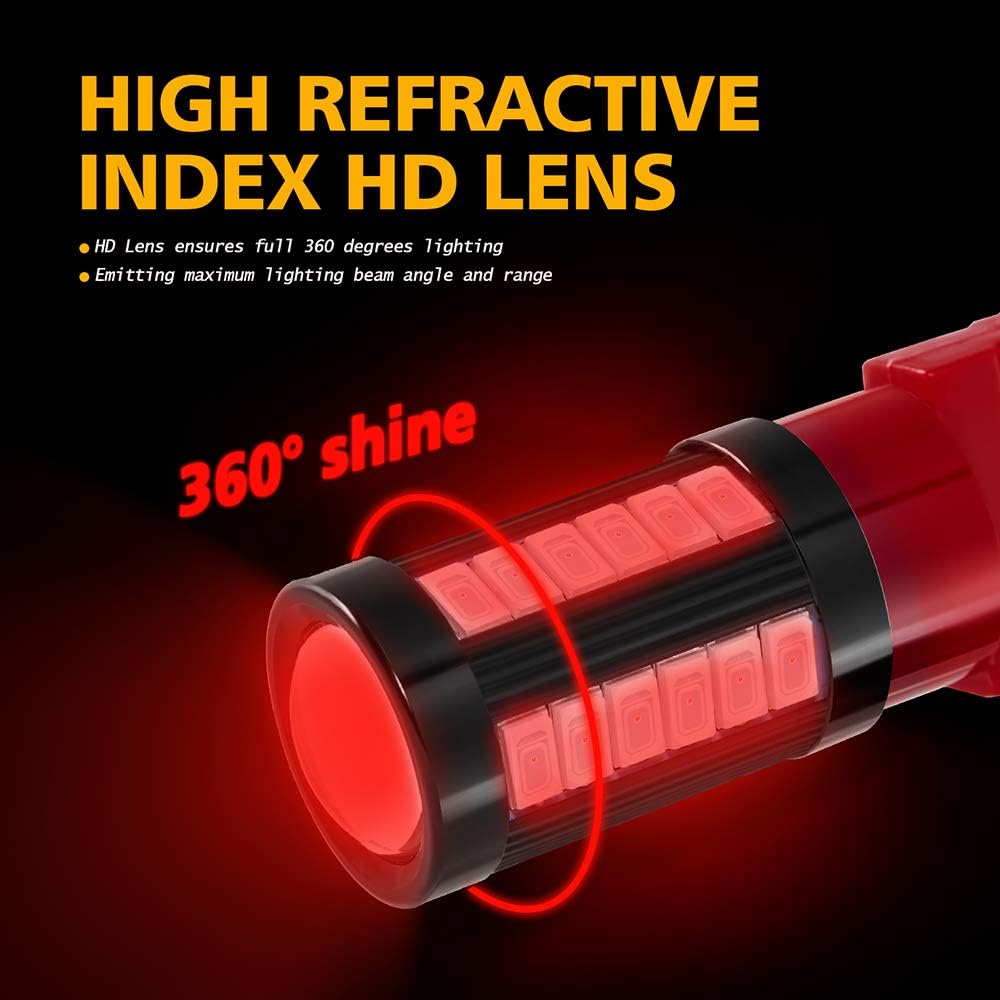 3157 3156 T25 3056 4157 1400 Lumens Super Bright Low Power LED Light Bulbs Replacements for Brake Stop Tail Turn signal Blinker Lights, Brilliant Red (Pack of 2)
