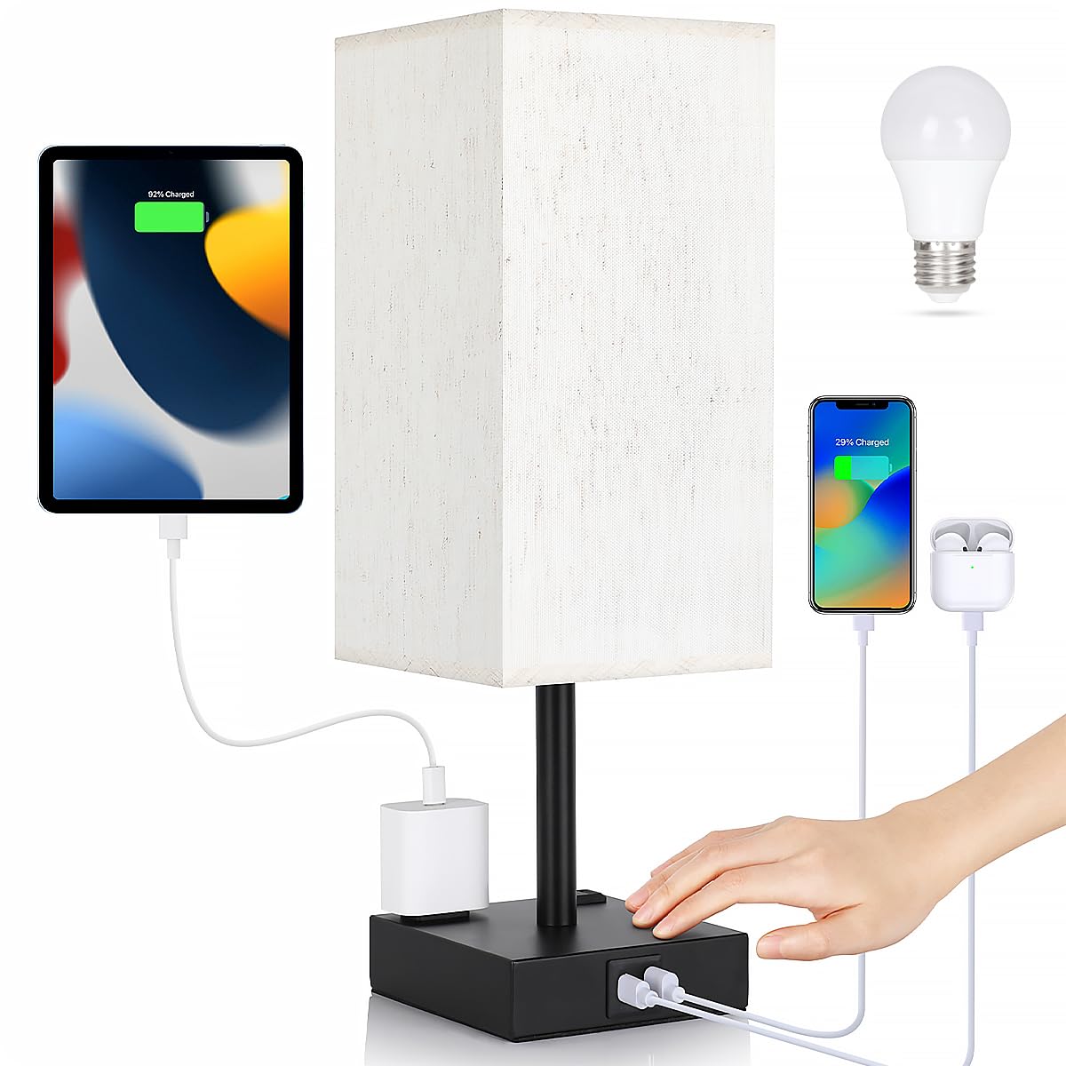 Bedside Lamp with USB Charging - Touch Control Nightstand Light -14