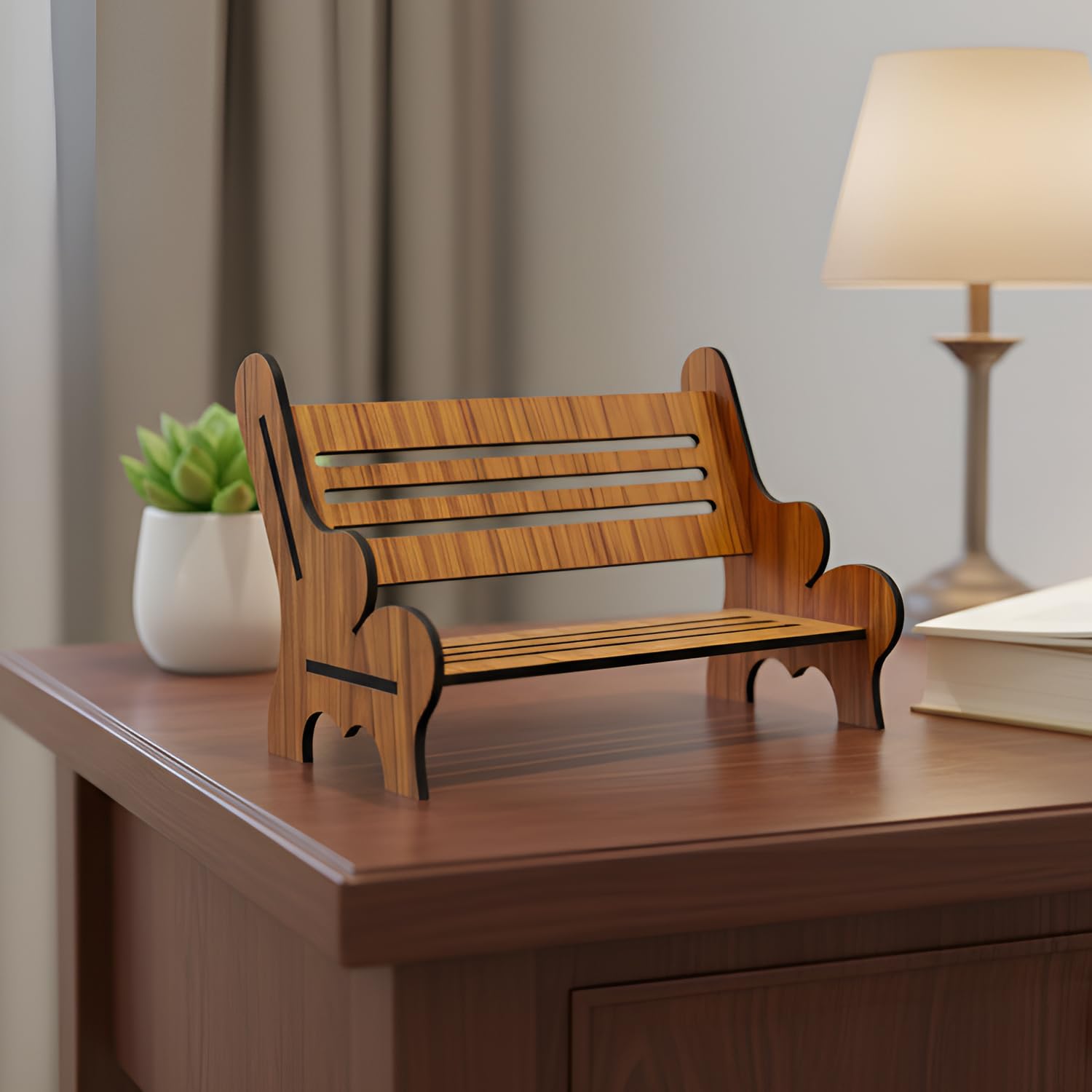 Ritwika's Handcrafted DIY Assemble Wooden Mini Bench Showpiece for Bedroom, Office Desk & Home Decoration, Solid MDF Material | Gift to Your Loved Ones, Size - 23 x 13 x 15 Cm, Set of 1 (Wood Brown)