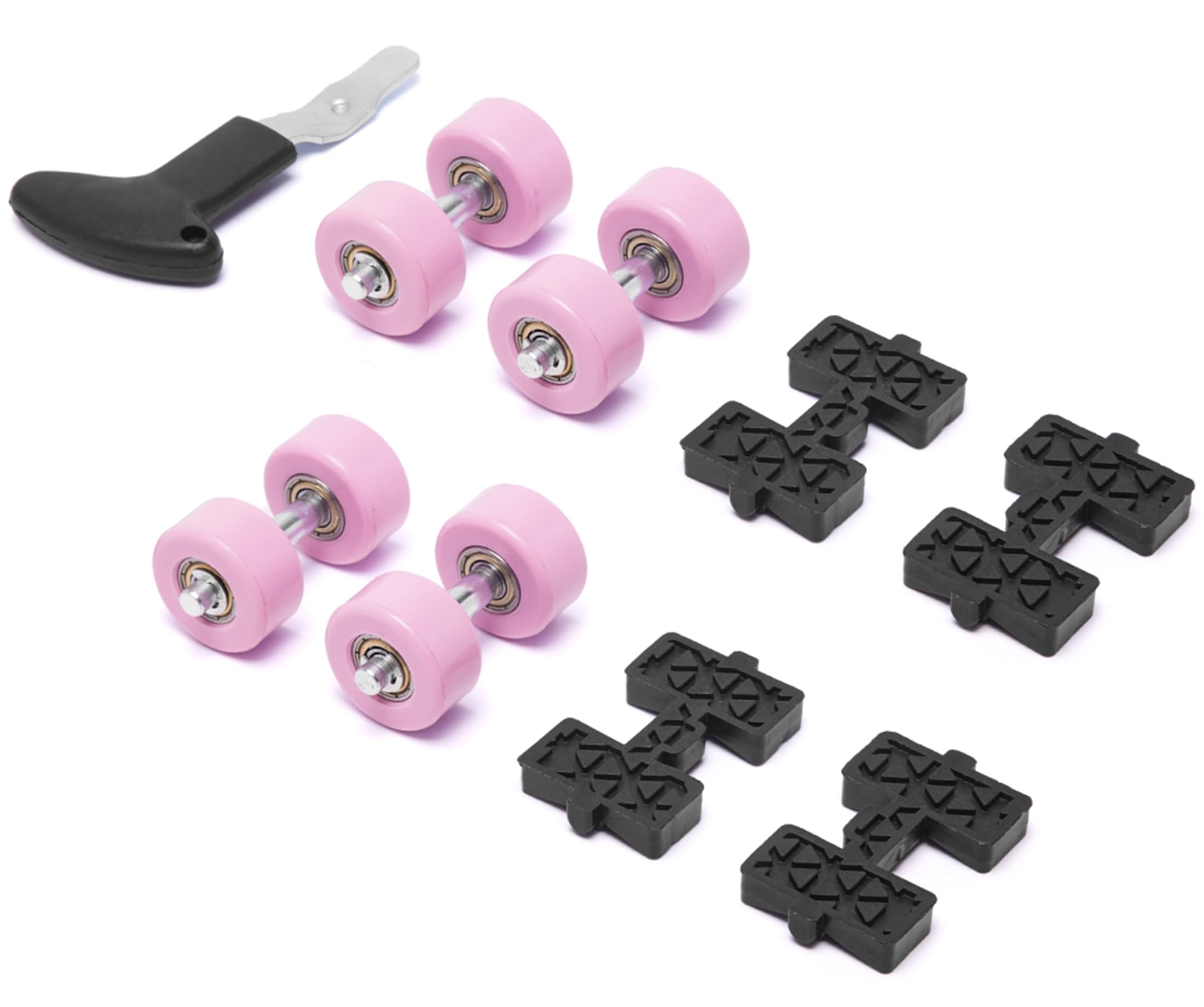 ANEFUN Replacement Accessories, Double Roller Skate Wheels * 4, Black Cover Plate * 4, A Tool (Pink Set)