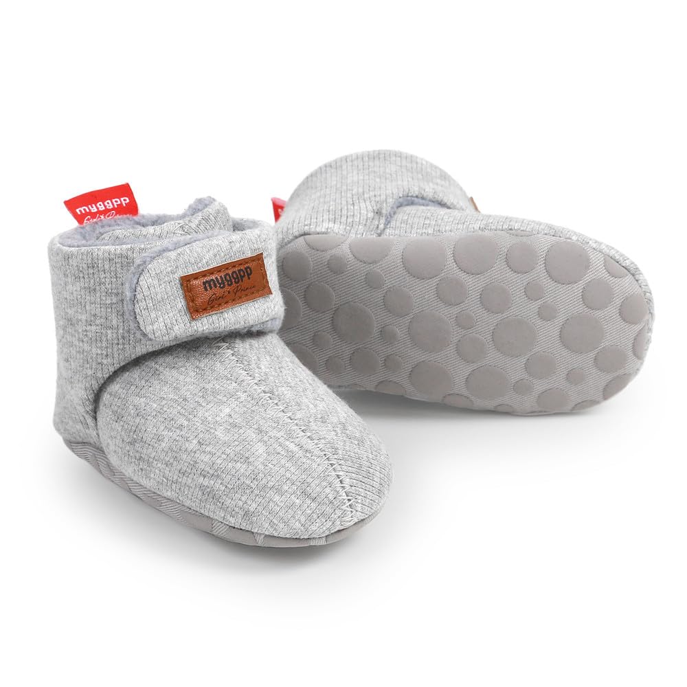 Ohwawadi Baby Booties Infant Baby Boys Girls Slippers Warm Dress Shoes Soft Newborn Crib Sock Shoes Grey 0-6 Months