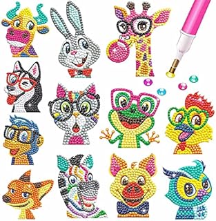 MEIEST 5D DIY Diamond Painting Stickers Kits for Kids, Animals Gem Mosaic Stickers Paint by Numbers Set for Children and Adult Beginners,Creative Handmade Craft Gift (Animals)