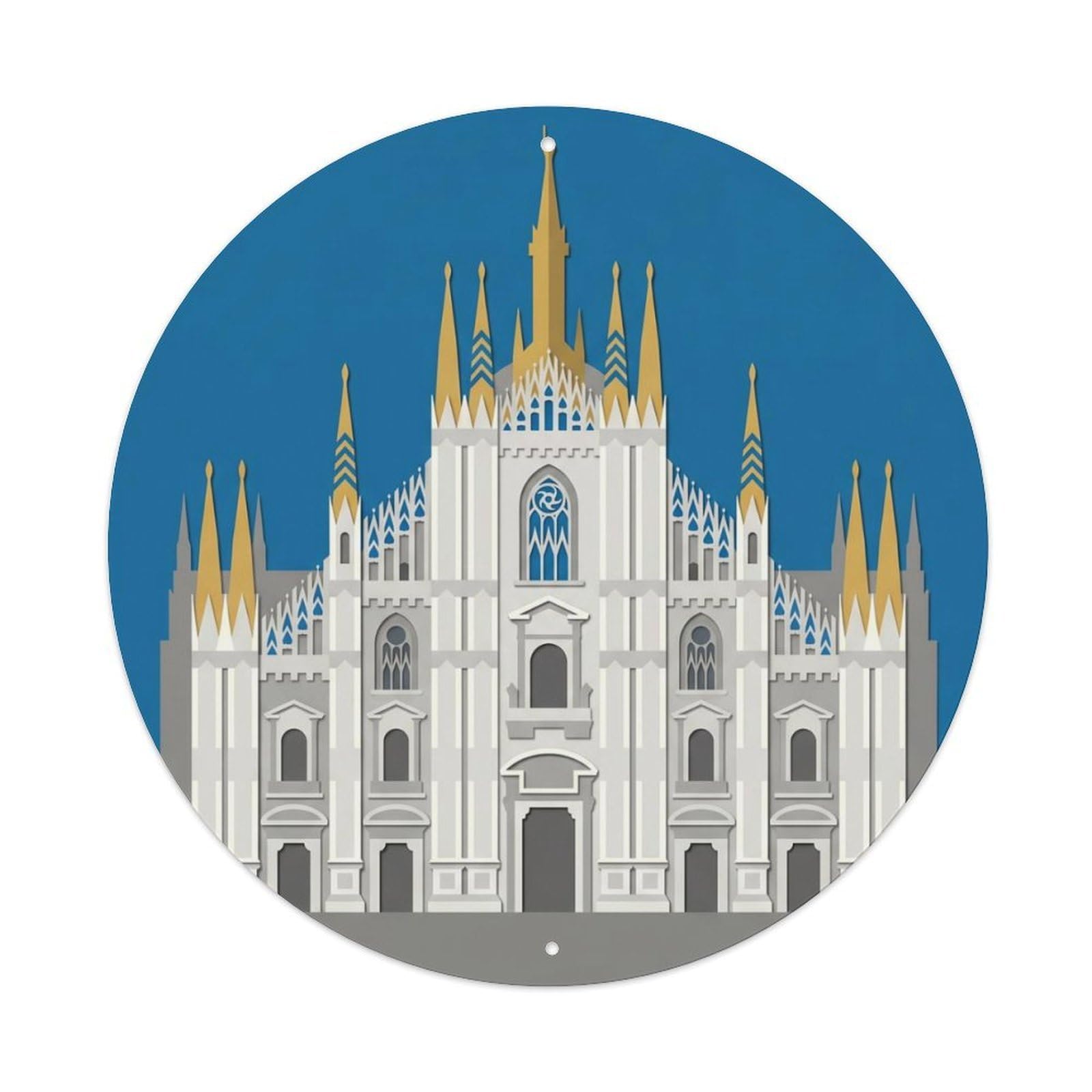 Milan Layered Cathedral Travel Metal Tin Sign Plaque Wall Decor for Cafe, Club Bar, Office, Home Garden Round Metal Poster 8x8Inch