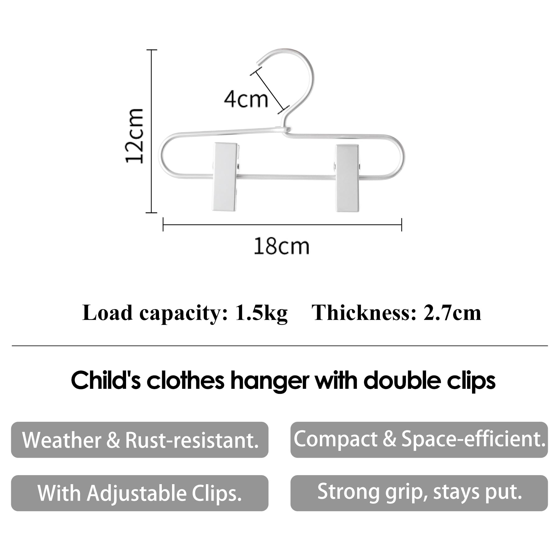 SHIMOYAMA Grucce appendiabiti per bambini con clip, antiscivolo e regolabili, confezione da 6 pezzi, in alluminio (18 cm), piccole grucce per vestiti per neonati e animali domestici