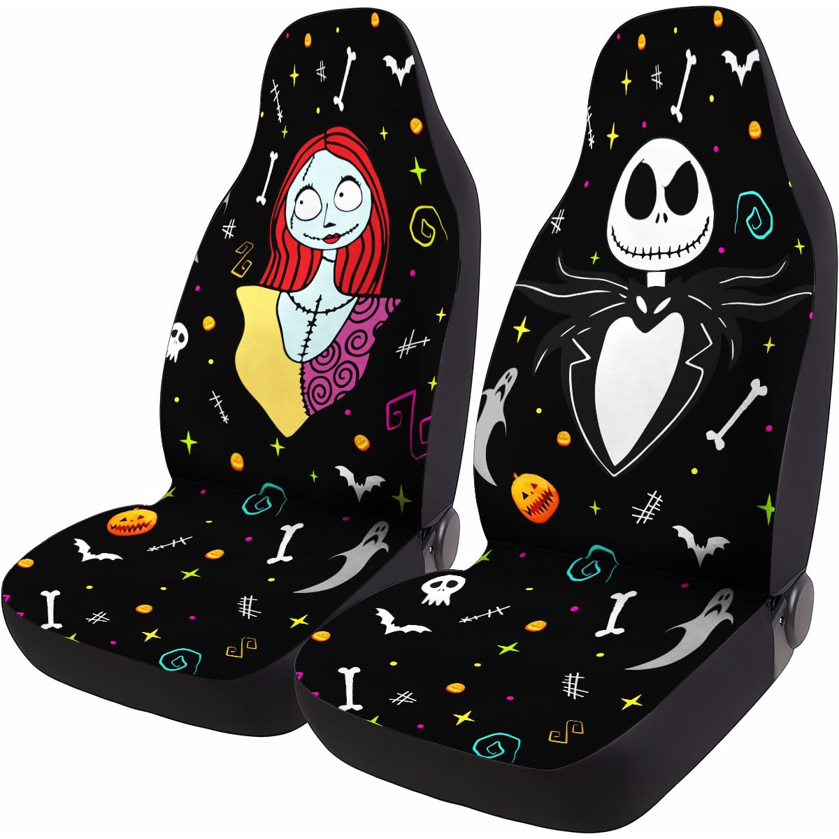 GENANY Horror Nightmare Skellington Universal Car Seat Covers for Trucks Sedans SUVs – 2 Pack, Durable and Breathable Bucket Seat Covers, Protective