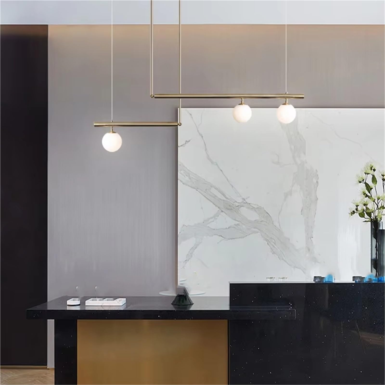 ASerZenith Postmodern Glass Long Chandelier Lights Golden Wrought Iron Lustre Suspension Lamp For Kitchen Dining Room Light Fixture,Cold Light-3 Lights