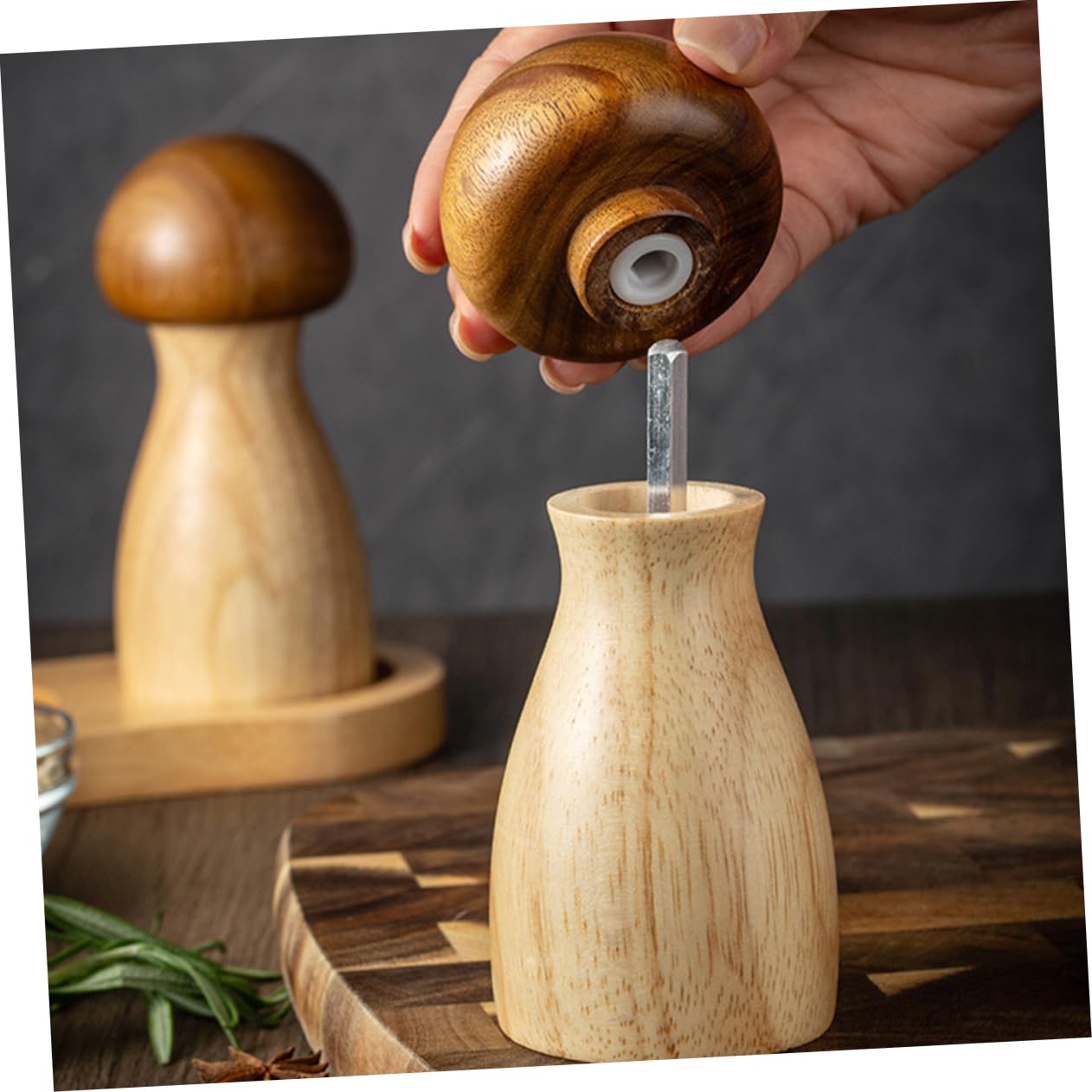 Luxshiny Wooden Mushroom Shaped Pepper Creative Acacia Kitchen Seasoning Tool for for Cooking Bbq and Picnics