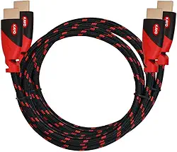 Cabo HDMI, cabo HDMI de alta velocidade KAYO banhado a ouro suporta [Ultra HD|resolução 4K|3D|Ethernet|retorno de áudio|2160p|1080p] trançado cordão vermelho, manga preta [versão mais recente] gravata de cabo bônus, 10FT -2PK