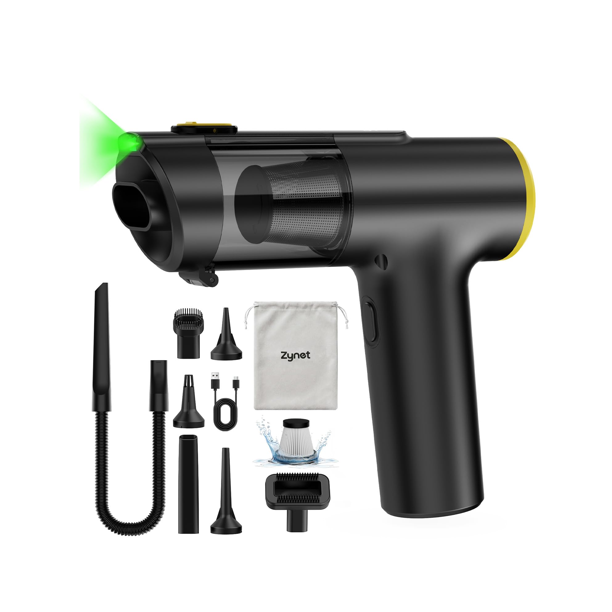 V5 Aspiradora de Mano sin Cable 28KPa/60Min,Aspiradora Coche Potente | Mini Aspiradora de Mano Portátil 3 en 1 Aspirar/Soplar/Inflar, Pantalla LED, Luz Verde y Filtro HEPA
