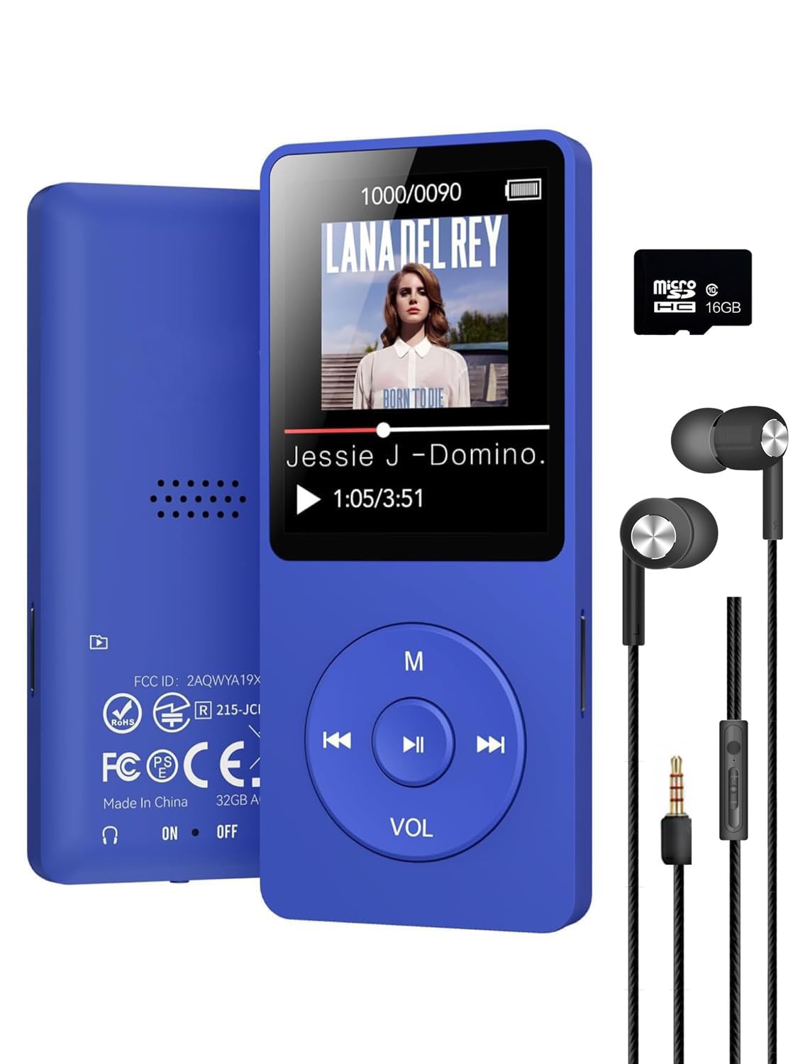 Cason 16GB Mini MP3 Music Player with Bluetooth 5.4, Video Playback,Pocket-Sized MP3 Player for Music,Voice Recording,FM Radio -Expanded Up to 128GB (Blue)