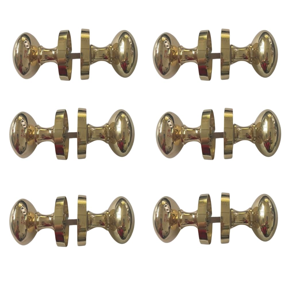 Epsom Door Handle Yellow Victorian Style Brass Plated Round Door Knobs Set Of 6 Pair 56Mm Rose 52Mm Knob Sprung Interior/Exterior Mortice Door Knob Handles (No Latch Included)