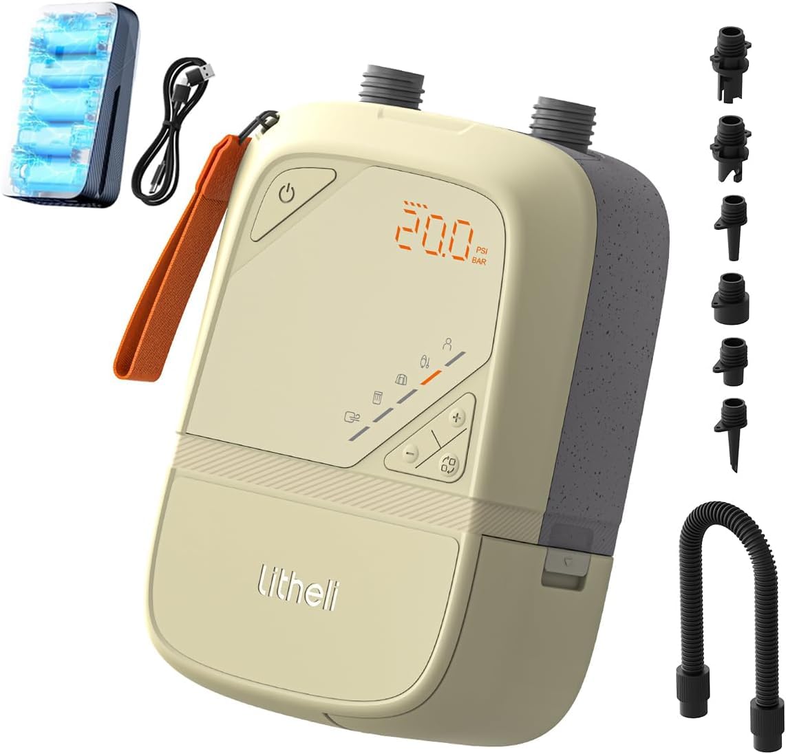 Litheli Pompa elettrica SUP, 20 PSI, con batteria da 12500 mAh, ricaricabile, gonfiaggio/sgonfiaggio intelligente, spegnimento automatico, stand up paddle pompa compressore per SUP