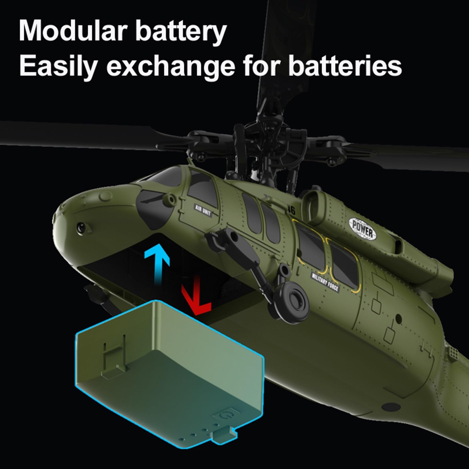 Elicottero radiocomandato K200 UH-60 per Black-Hawk radiocomando brushless a 6 canali, giroscopio a 6 assi velivolo militare con 3 velocità e posizionamento ottico Regalo(Silver)