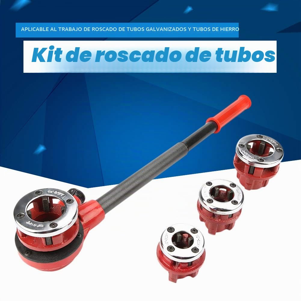 Juego de Terrajas de Carraca para Tuberías 1/2 "3/4" 1 "1-1/4",Juego de Machos deRoscar para Tubo de 4 Piezas,Aplicar al Trabajo de Roscado de Tubos Galvanizados y Tubos de Hierro