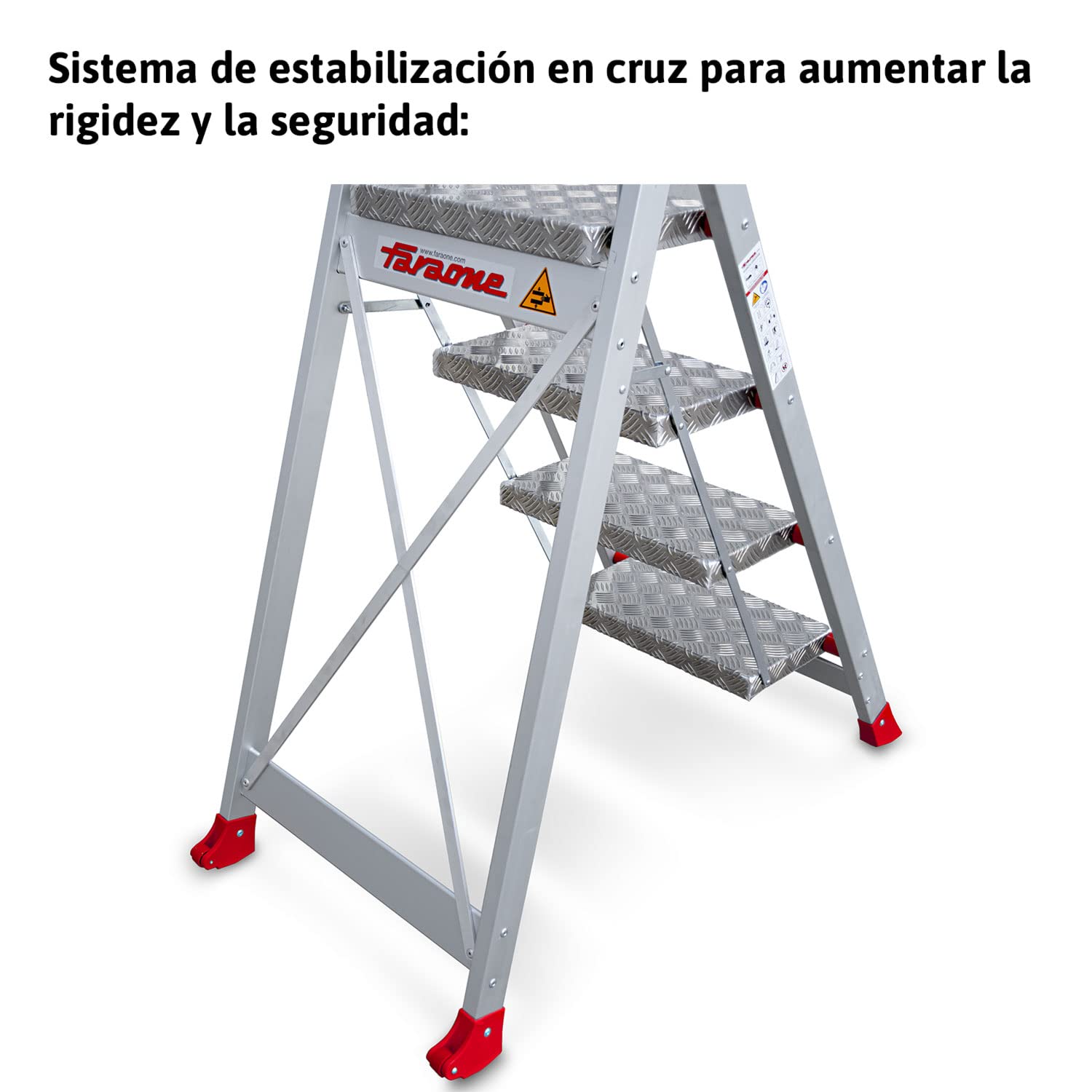 Faraone - Taburete Alto de Aluminio SGP05 - con 5 Peldaños - 177x57x15 cm - Plegable y Ligero - Ideal para Trabajos en Altura - Peso Soportado de 150 kg - Peldaños Antideslizantes