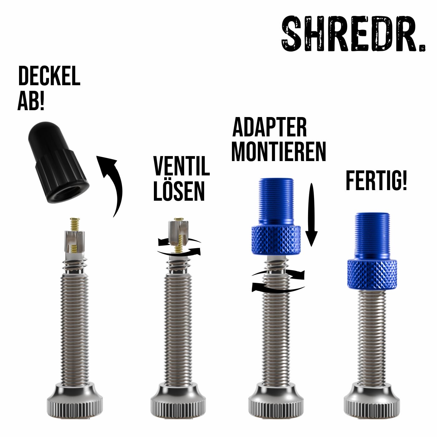 Shredr. Presta Ersatzventil Set | franzsisches Ventil | Rennrad Ventil |  Sclaverand Ventil | inkl. Ventil-Werkzeug und Autoventil-Adapter |  hochwertiges Aluminium : Amazon.de: Sport & Freizeit