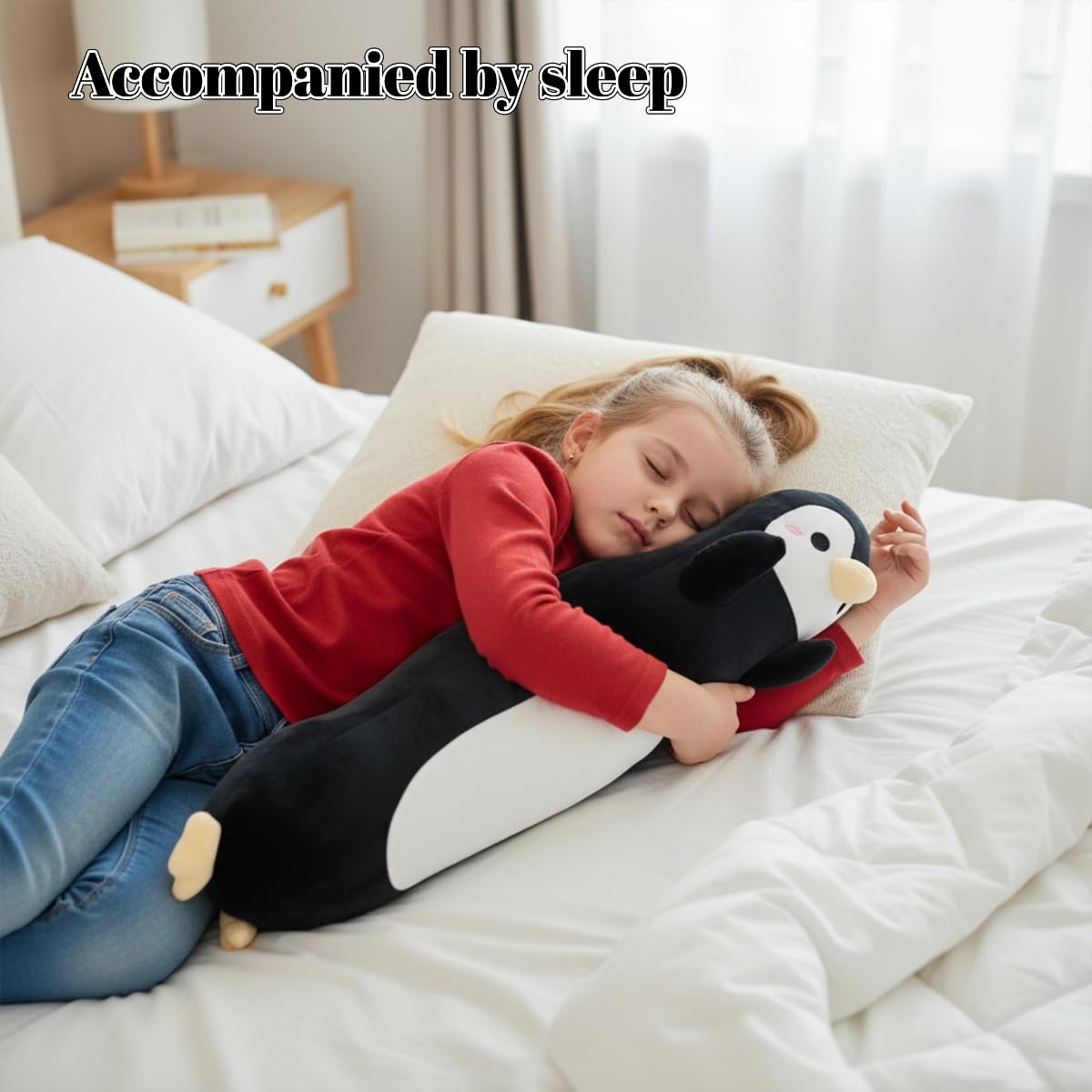 Peluche Longue Pingouin, Oreiller Câlin Doux en Forme de Pingouin, Jouet en Peluche Géante pour Enfants - Cadeau d'anniversaire Garçon Fille (Black, 90cm/35.43in)