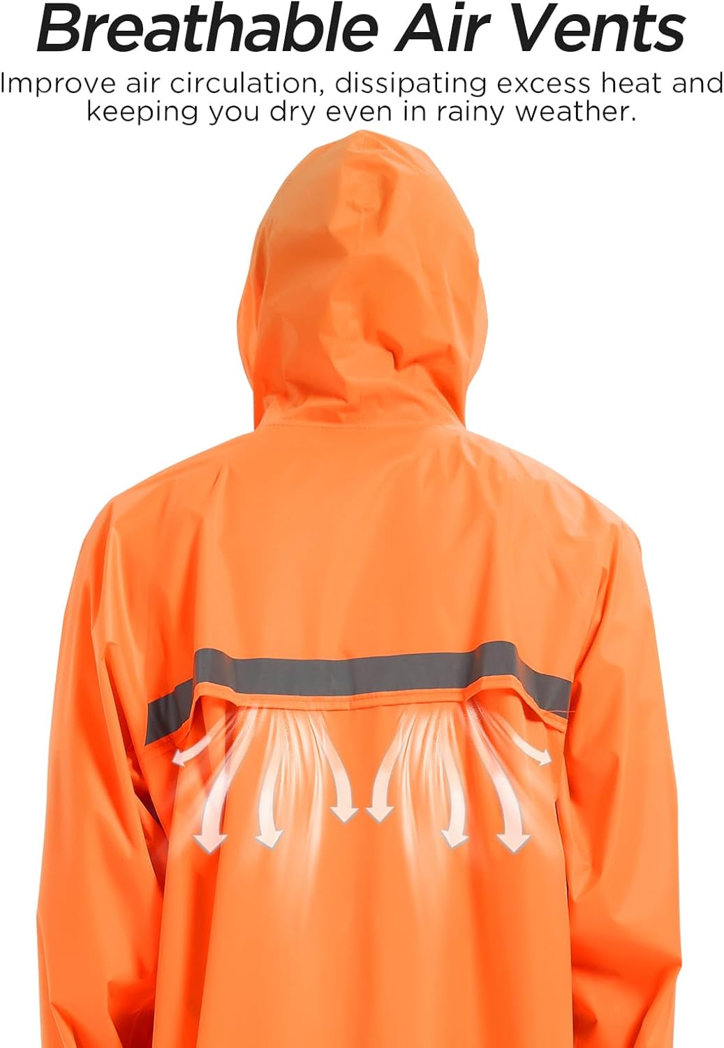 ProHydra Mens Long Safety Rain Coats with Air Vents Reflective Stripes Waterproof Packable Rain Jacket with Hood Lightweight