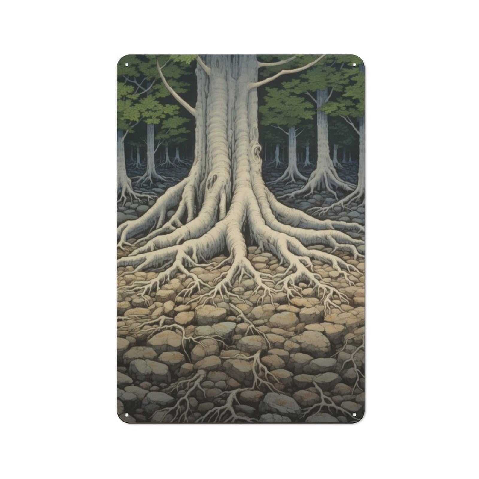 Junmoney Tree Root Japan Painting Tin Wall Plaque 30X20cm With For Bar Or Restaurant, Suited To Bar Decor Enthusiasts