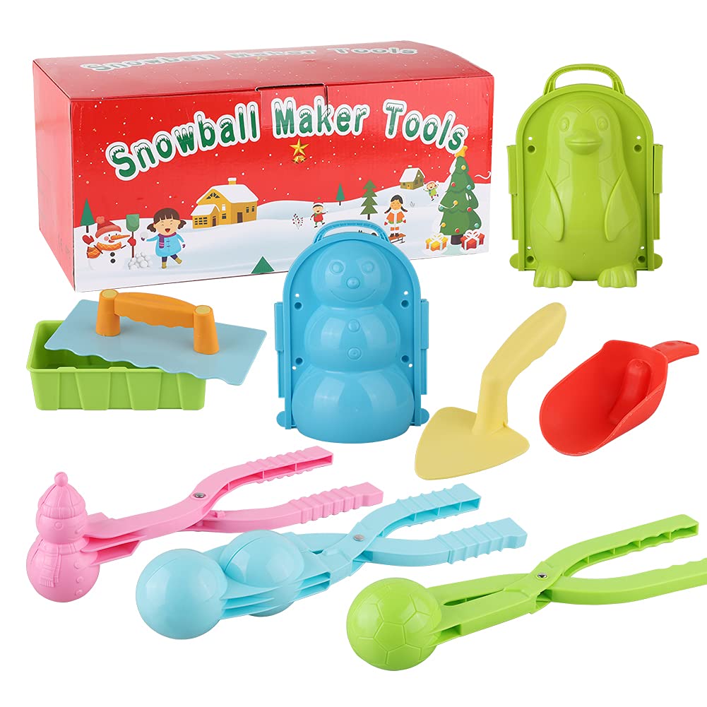 9 Pack Snowball Maker Kit, Snow Toys and Sand Mold Winter Outdoor Snowball Clip for Kids Snowball Maker Tools Box Green