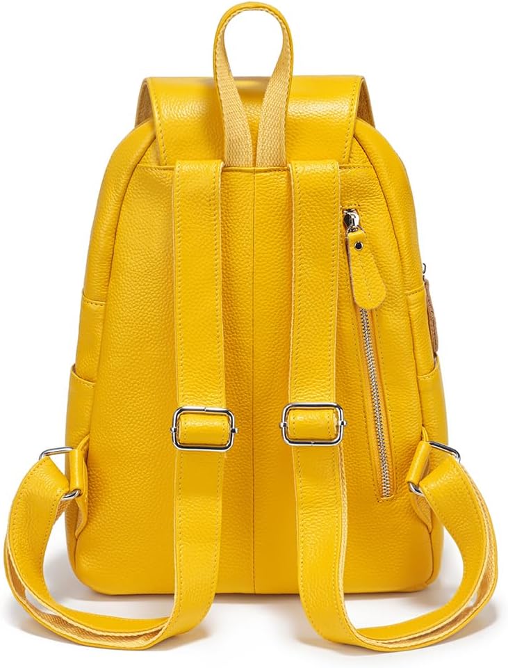 zency 15 Colors 100% Genuine Leather Women Backpack Antitheft Fashion Rucksack Travel Bag For Ladies (Yellow)