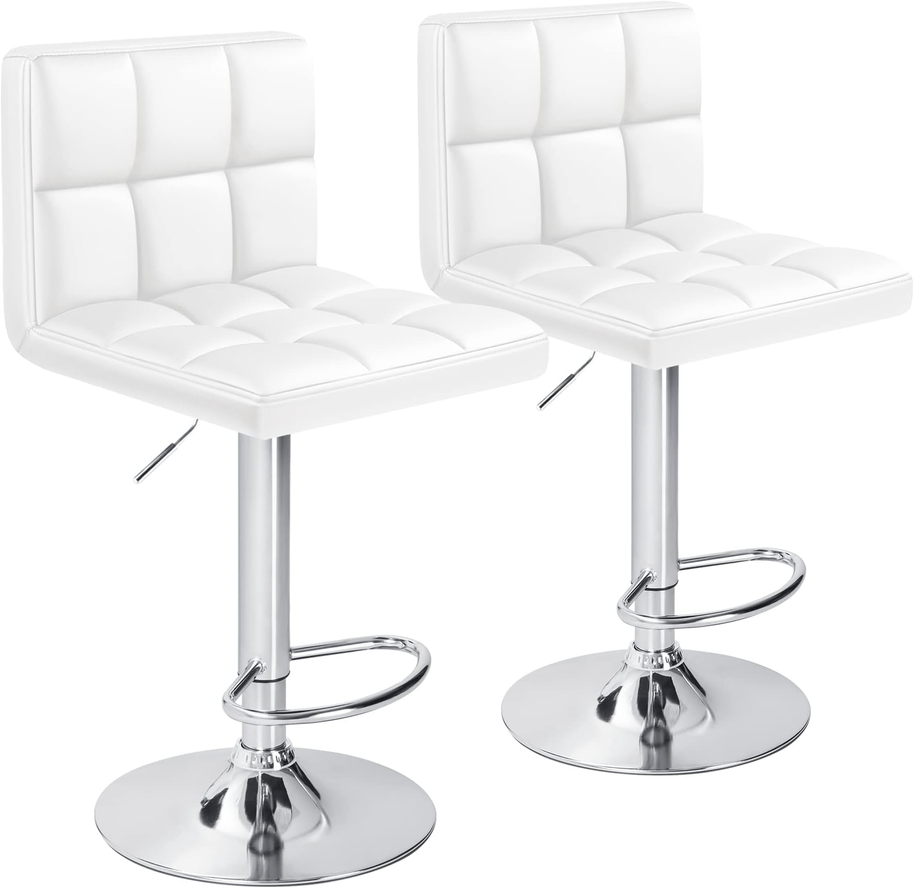 Furniwell Bar Stools Modern Pu Leather Swivel Adjustable Barstools Armless Counter Height Swivel Bar Stool Synthetic Leather Height Square Barstool with Set of 2 (White)