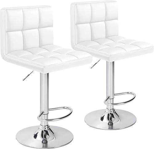 Miniatura 11 de Furniwell Taburetes de bar modernos de piel sintética, giratorios, ajustables, sin brazos, altura de mostrador, taburete de bar giratorio de cuero