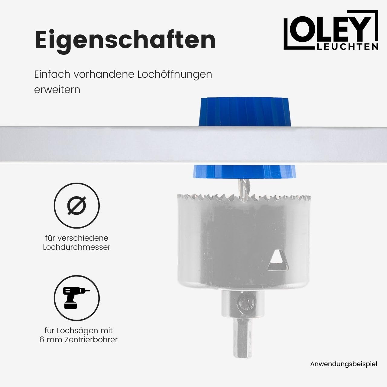 Zentrierhilfe für Lochsäge - Einbaustrahler Loch vergrößern - Aufbohrhilfe für Spotausschnitte - größere Spots in die Decke einbauen Größe 60 mm