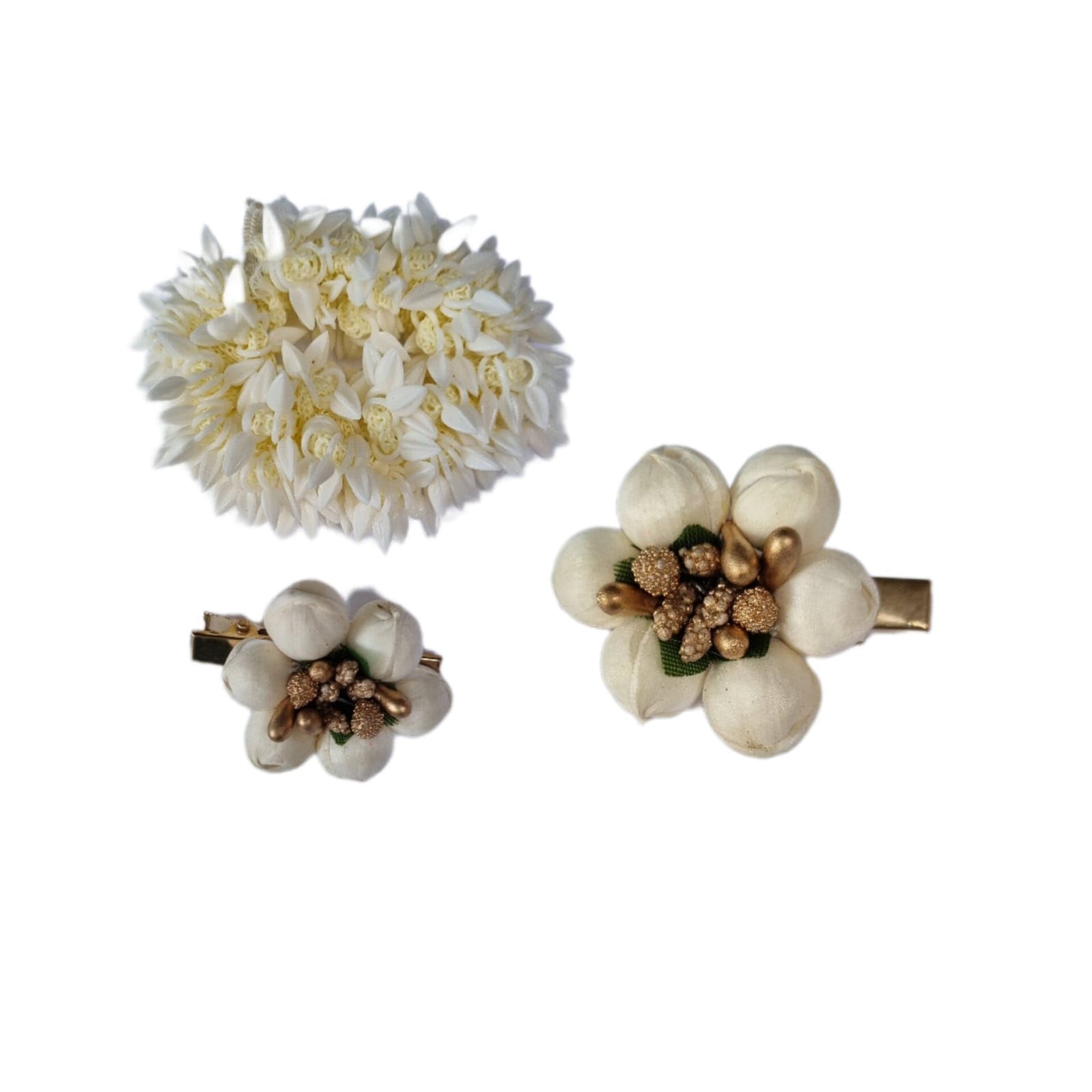 BSM ENTERPRISES Creatives Jasmine Hair Bun and Hair Clips Set, White and Gold-image-47