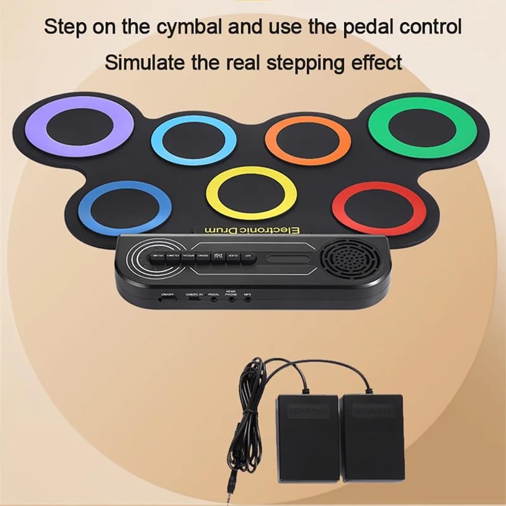NEWFUN Batterie électronique, Batterie Electronique Adulte, Batterie électronique Pliable Avec 7 Pads en Silicone, Baguettes et Pédale pour Débutants