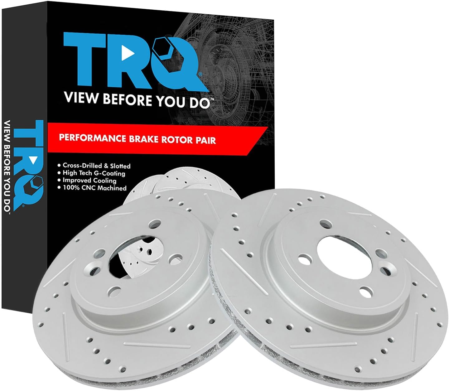 TRQ Front Performance Brake Rotors Set Premium G-Coated Compatible with 2002-2006 Mini Cooper