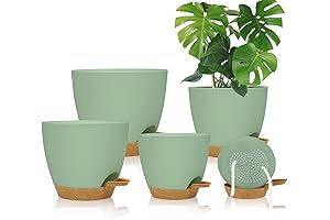 Self Watering Pots for Plants 5 Pack with Drainage Holes