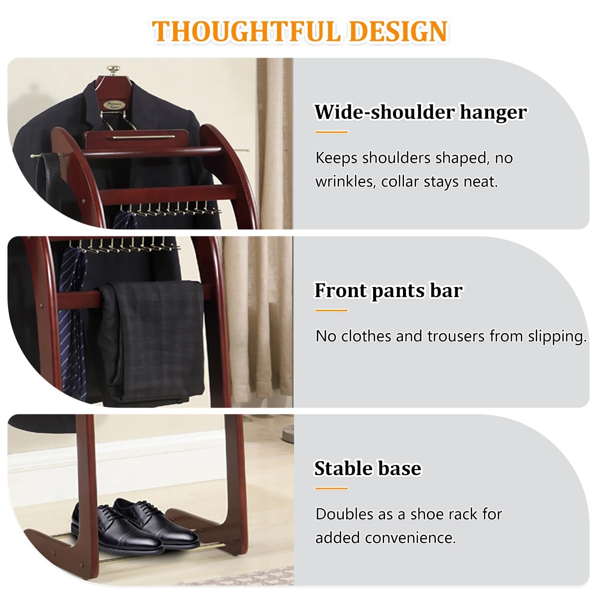 Ele Accessory Sto Solut - Servomuto da uomo con fermacravatte e Hoo, autoportante con barra per pantaloni, ideale per casa, ufficio, hotel e club di lusso
