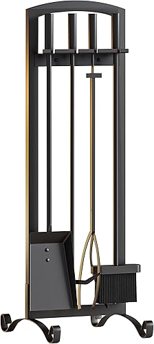 Miniatura 7 de Kingson Juego de 5 herramientas para chimenea hechas a mano, soporte para fogatas al aire libre, herramientas para chimenea, pinzas para pala,
