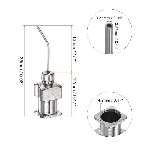 Miniatura 2 de HARFINGTON 12 agujas dispensadoras, calibre 24, punta roma, de acero inoxidable, 45 grados, con conector Luer Lock para cartuchos de tinta,