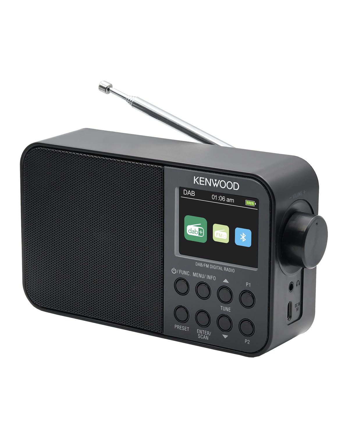 Kenwood CR-M30DAB-B przenośne radio DAB+ z Bluetooth, wbudowanym akumulatorem i kolorowym wyświetlaczem 6,1 cm, kolor czarny
