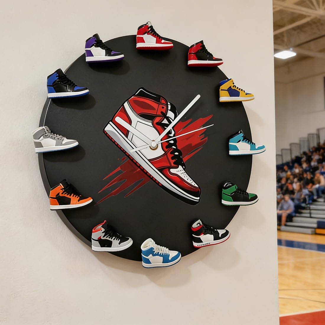 Orologio da parete decorativo con 12 mini sneakers, orologio 3D a forma di scarpe da basket, regalo per amici uomini e donne (Nero retrò)